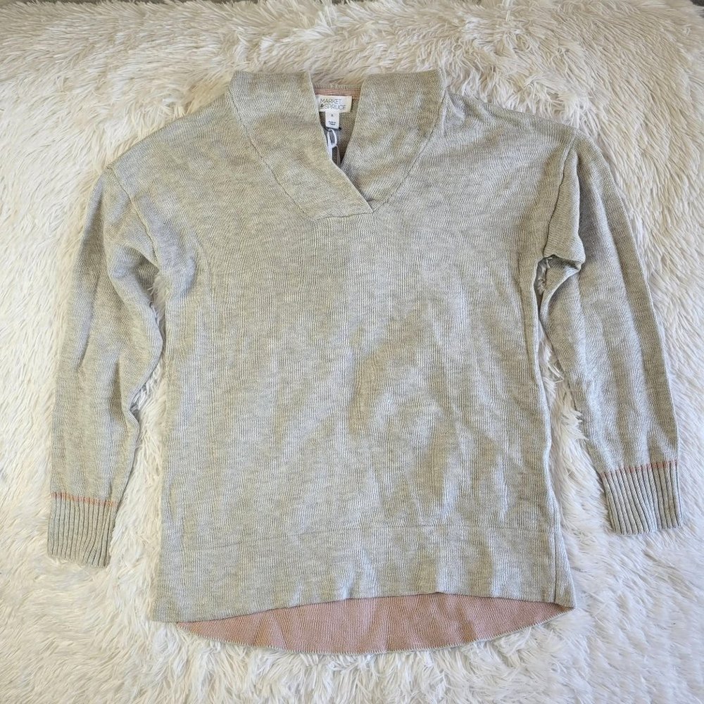 Market & Spruce Womens Top Size M Light Grey Sweater Hooded Super Soft NWT